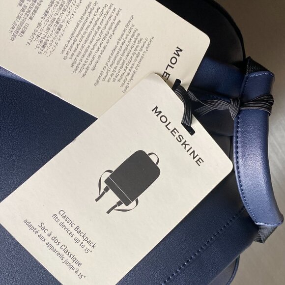 Moleskine Mens Leather 15" Laptop Backpack Navy NEW - Picture 13 of 14